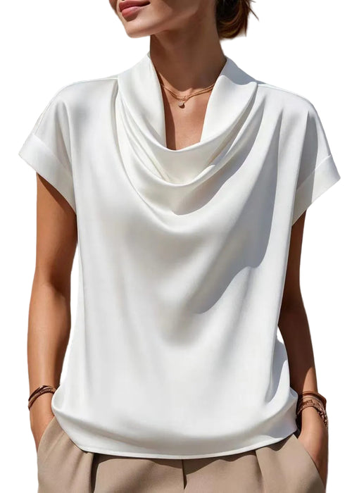 Women's Blouse Loose Fit Cowl Neck Short Sleeve 0