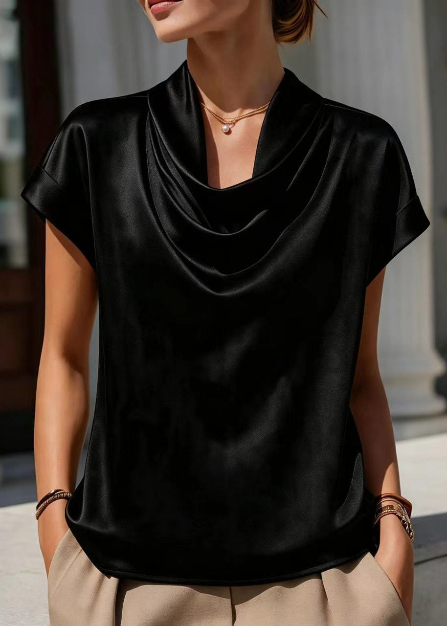 Women's Blouse Loose Fit Cowl Neck Short Sleeve 1