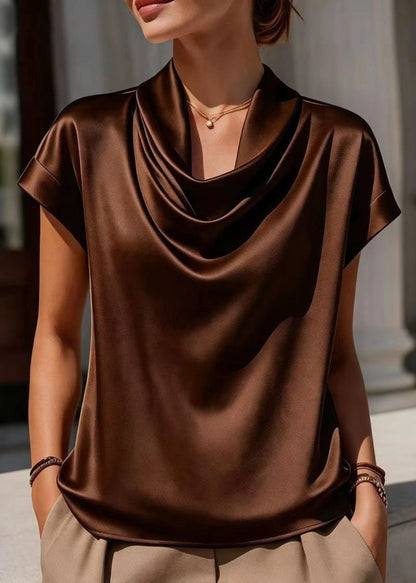 Women's Blouse Loose Fit Cowl Neck Short Sleeve 2