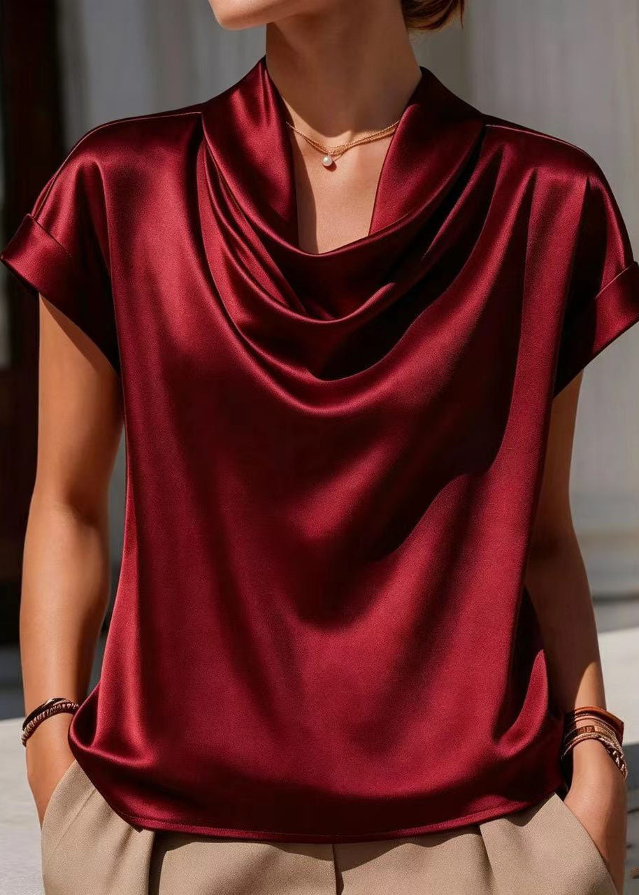 Women's Blouse Loose Fit Cowl Neck Short Sleeve 3