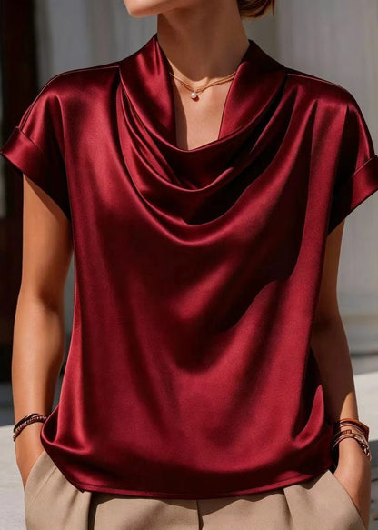 Women's Blouse Loose Fit Cowl Neck Short Sleeve 3