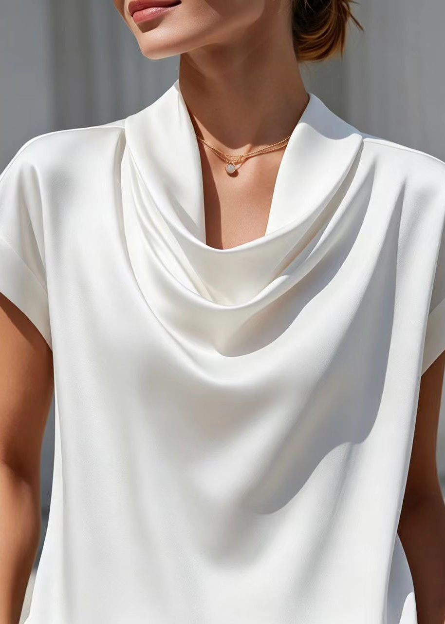 Women's Blouse Loose Fit Cowl Neck Short Sleeve 4