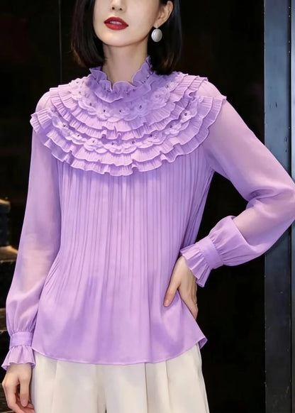 Women's Blouse Mock Neck Layered Ruffled Style 2