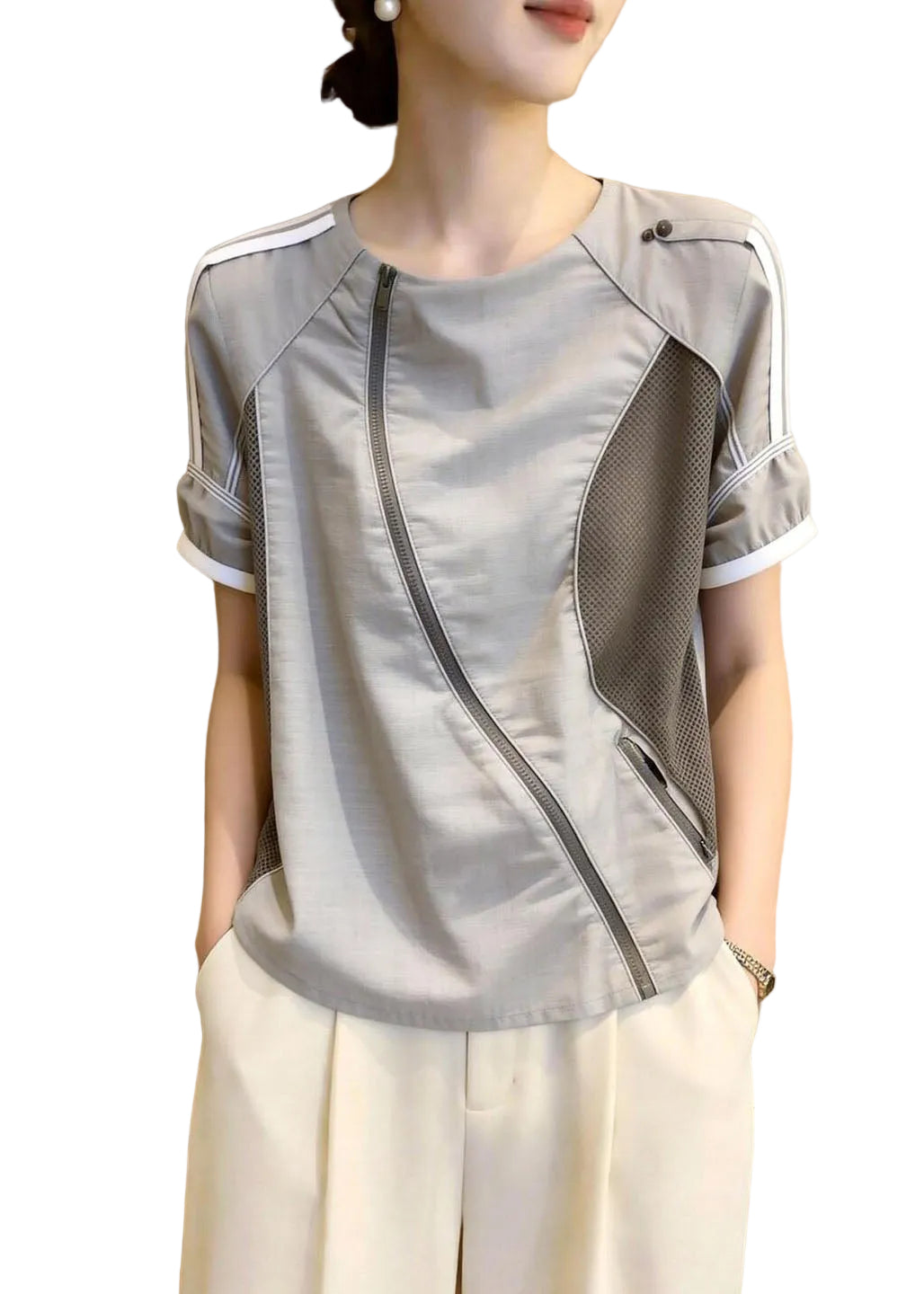 Women's Blouse O-Neck Patchwork Summer Top 0