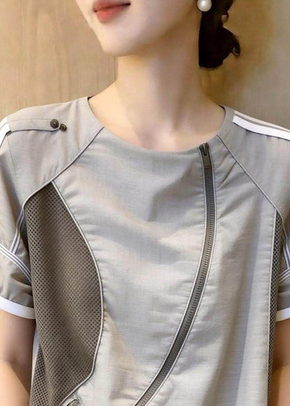 Women's Blouse O-Neck Patchwork Summer Top 1