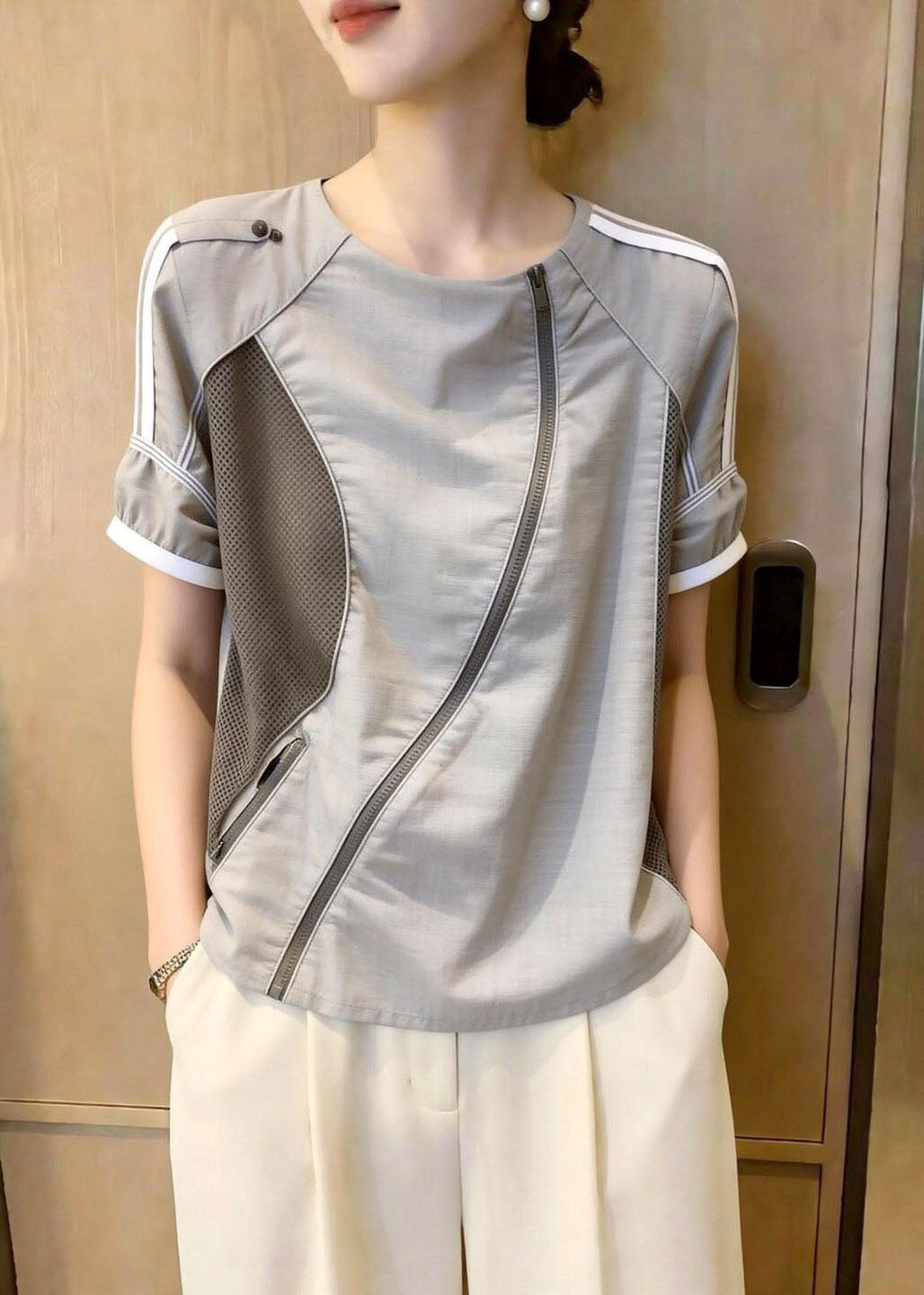 Women's Blouse O-Neck Patchwork Summer Top 4
