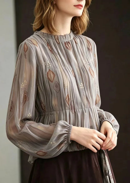 Women's Blouse O-Neck Pleated Jacquard Style 3