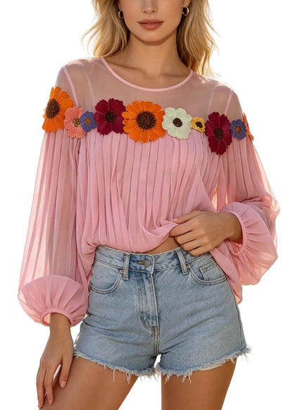 Women's Blouse Patchwork Daisy Summer Style 0