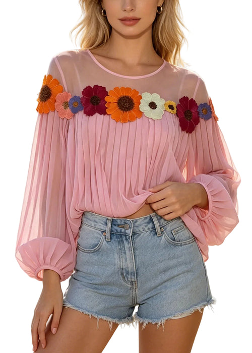 Women's Blouse Patchwork Daisy Summer Style 0