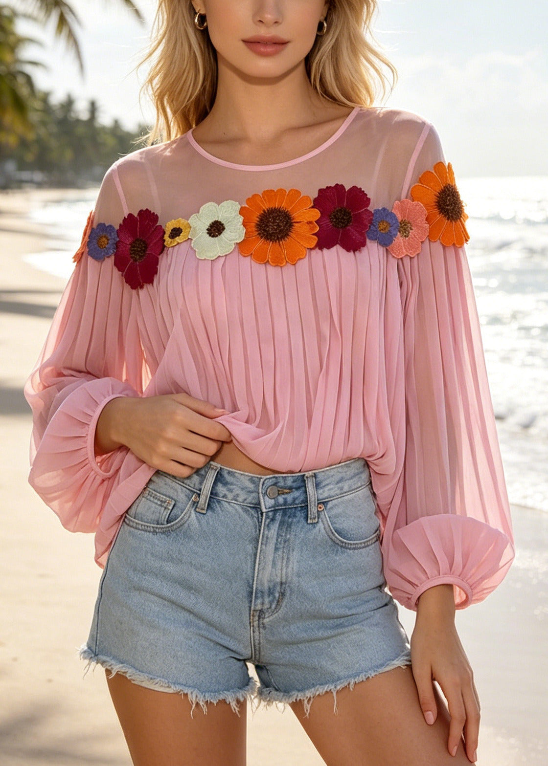 Women's Blouse Patchwork Daisy Summer Style 4