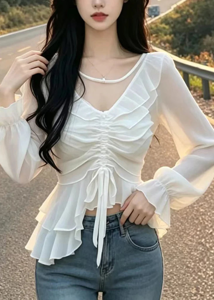 Women's Blouse Ruffled Drawstring Puff Sleeve 2
