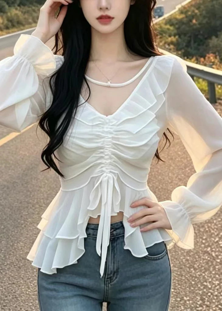 Women's Blouse Ruffled Drawstring Puff Sleeve 3