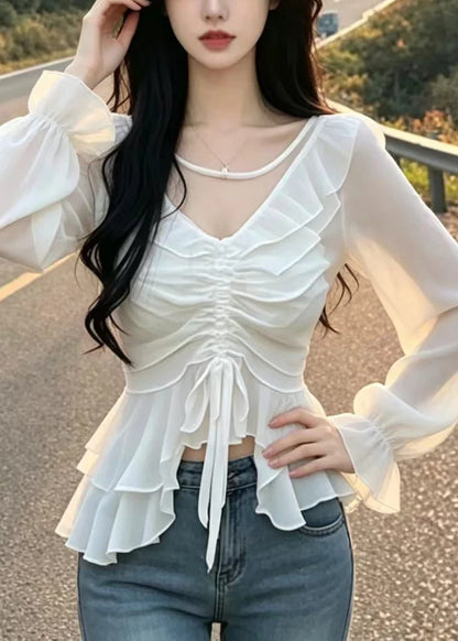 Women's Blouse Ruffled Drawstring Puff Sleeve 3