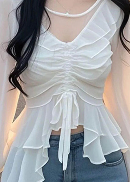 Women's Blouse Ruffled Drawstring Puff Sleeve 4