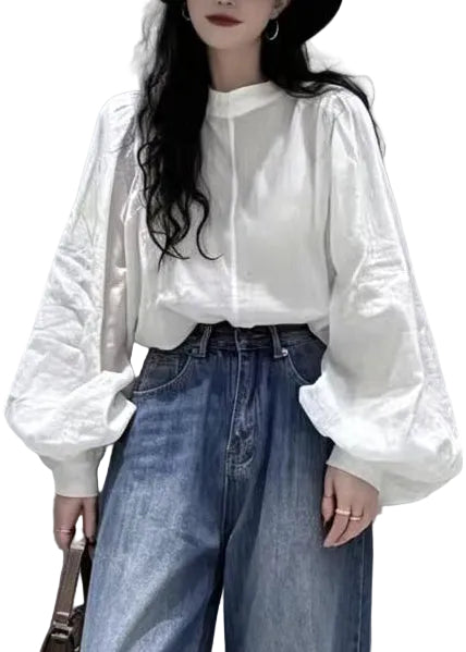 Women's Blouse Top Lantern Sleeve O-Neck 0