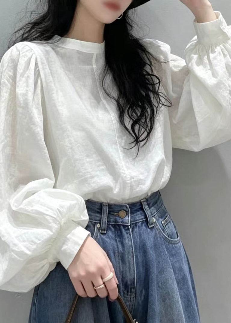 Women's Blouse Top Lantern Sleeve O-Neck 3