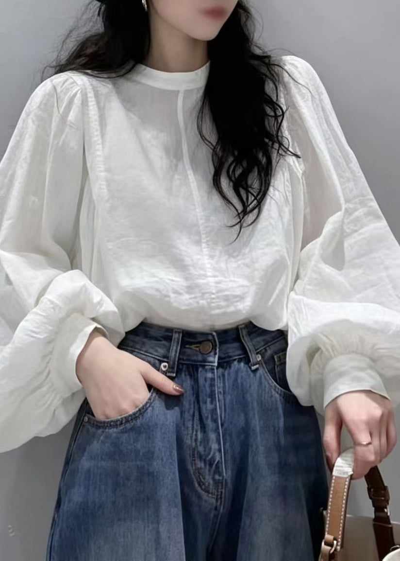 Women's Blouse Top Lantern Sleeve O-Neck 4