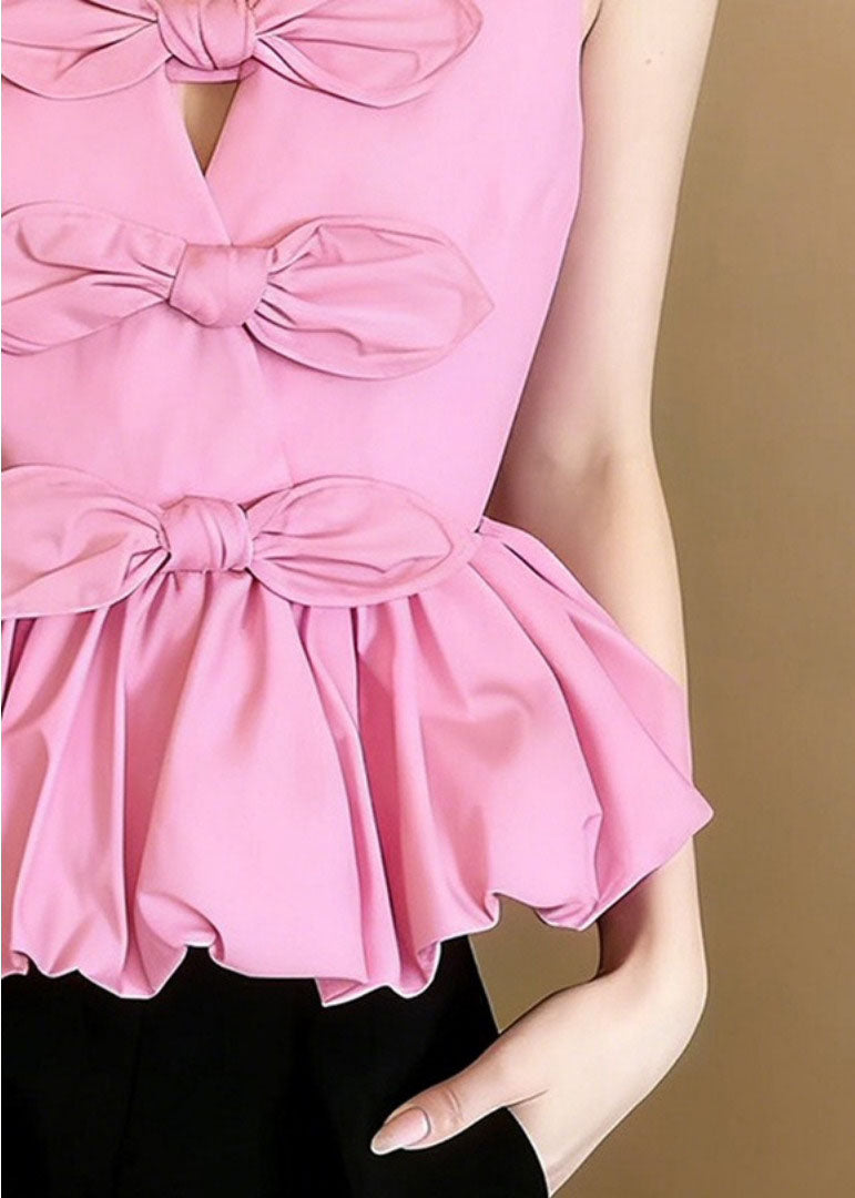 Women's Blouse V Neck Bow Detail Sleeveless 3