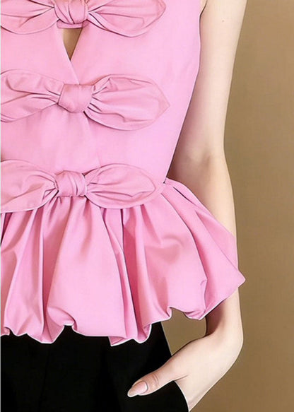 Women's Blouse V Neck Bow Detail Sleeveless 3