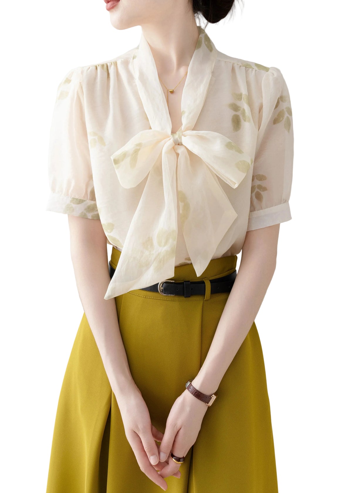 Women's Blouse V Neck Lace-Up Bow Short Sleeve 0