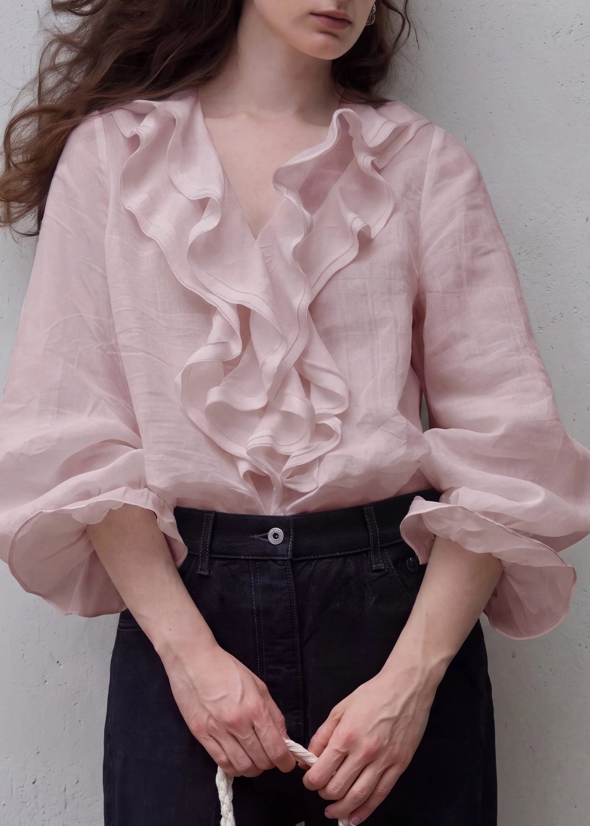 Women's Blouse V Neck Ruffled Puff Sleeve 4