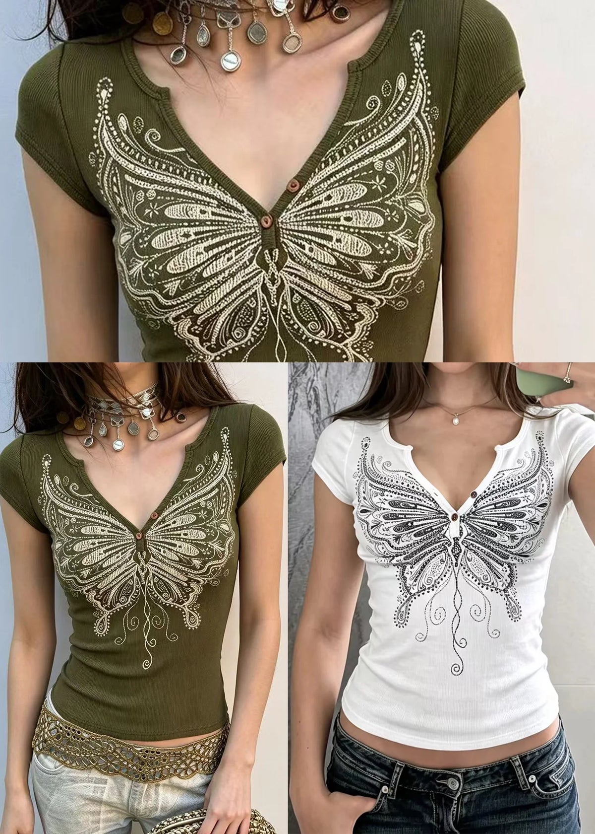 Women's Blouse V Neck Short Sleeve Butterfly Print 4