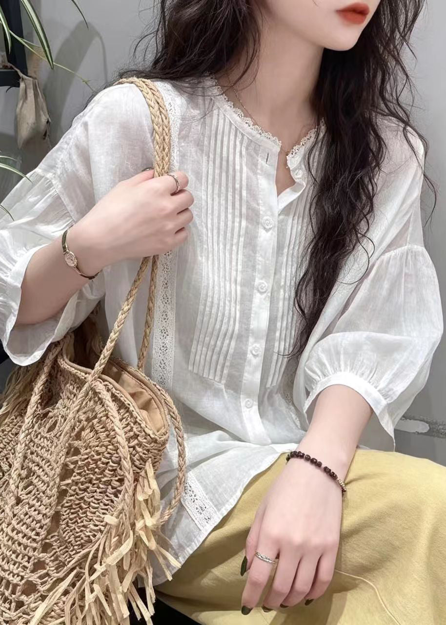 Women's Blouse Wrinkled Half Sleeve 3
