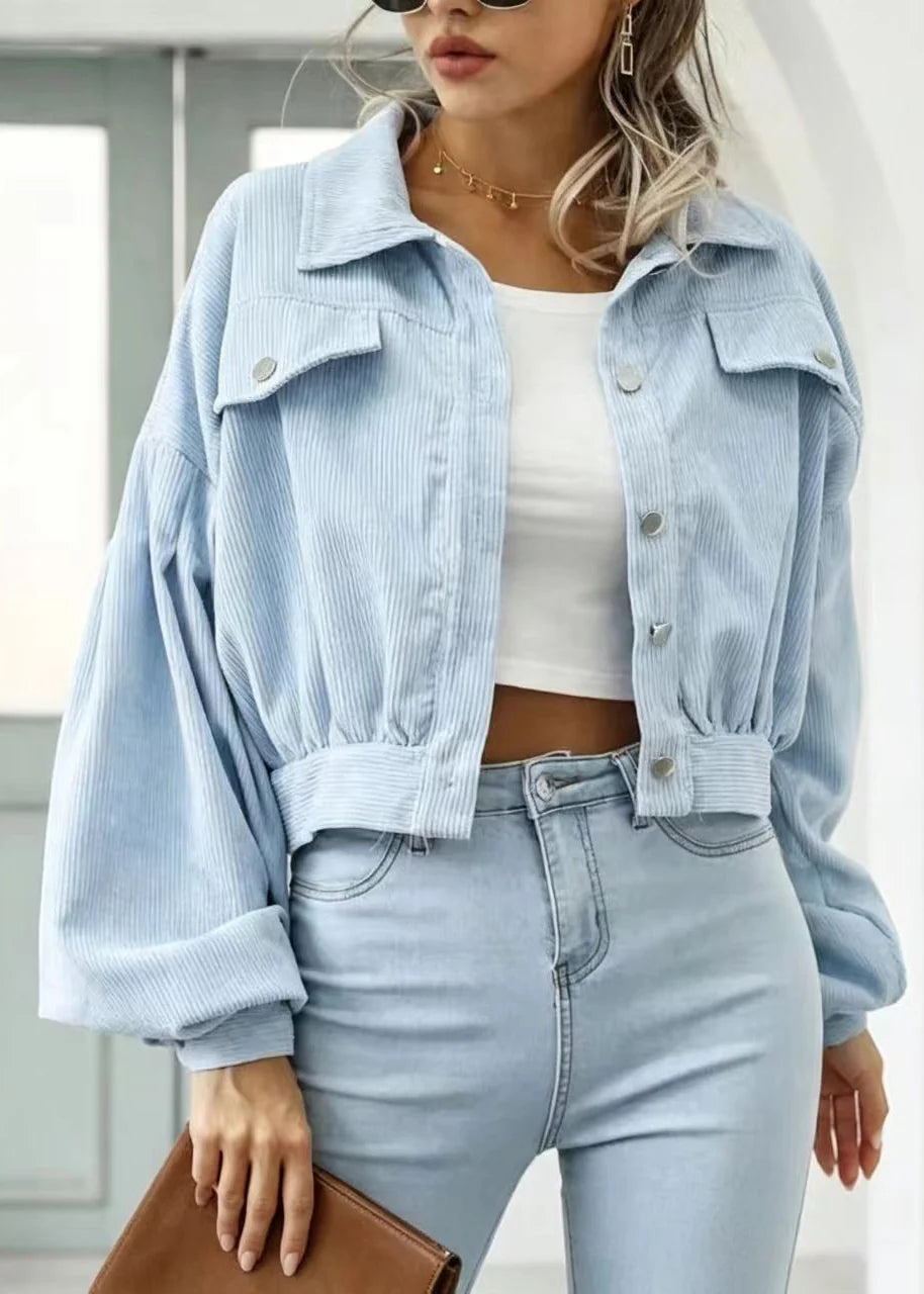 Women's Blouse with Lantern Sleeves and Turn-Down Collar 1