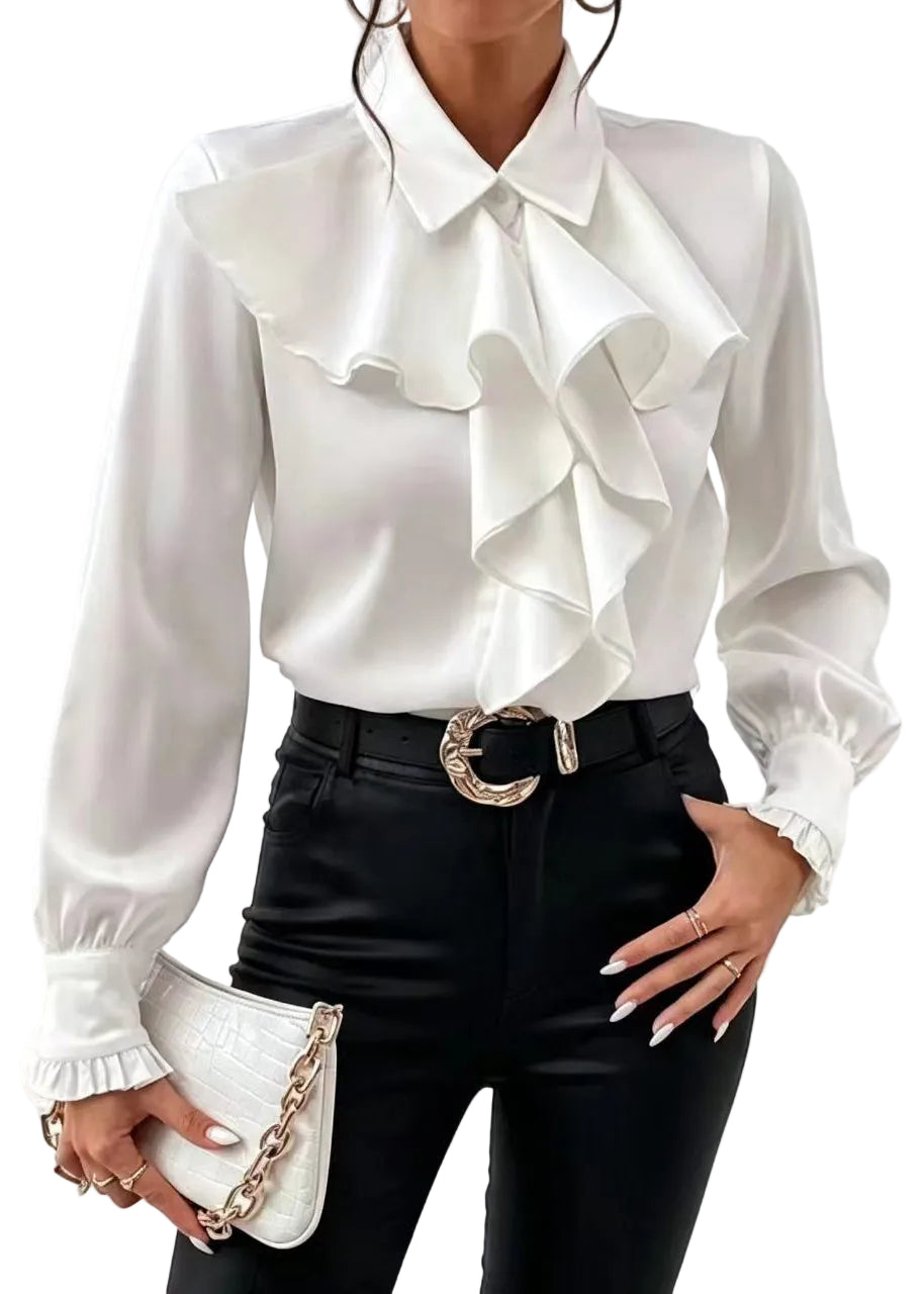 Women's Blouse with Peter Pan Collar and Ruffled Detail 0