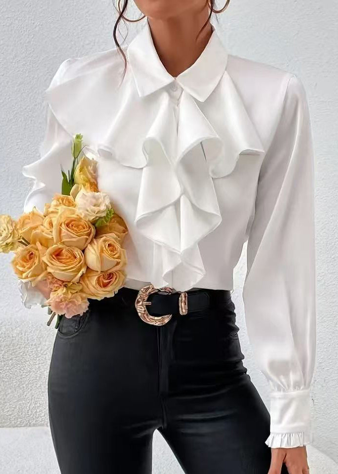 Women's Blouse with Peter Pan Collar and Ruffled Detail 1