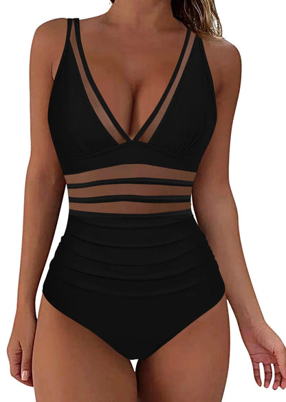 Women's Bodysuit Boho V Neck Patchwork Mesh Style 1