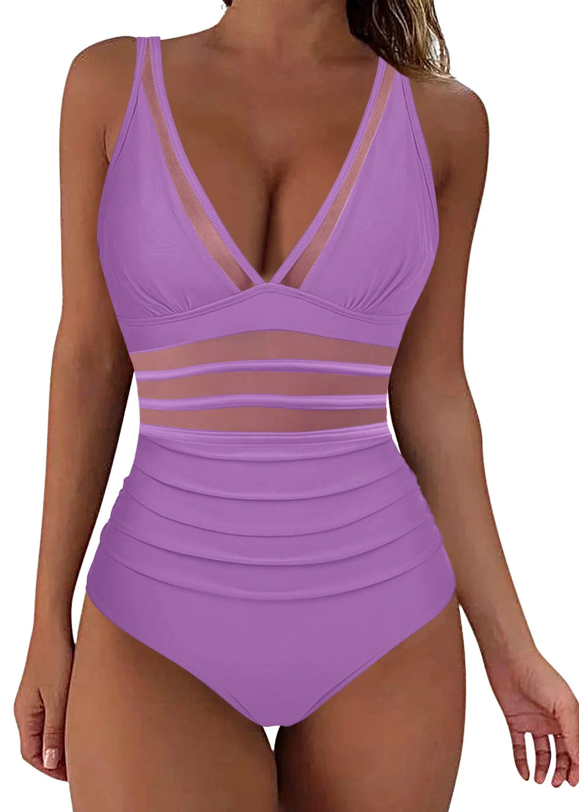 Women's Bodysuit Boho V Neck Patchwork Mesh Style 3