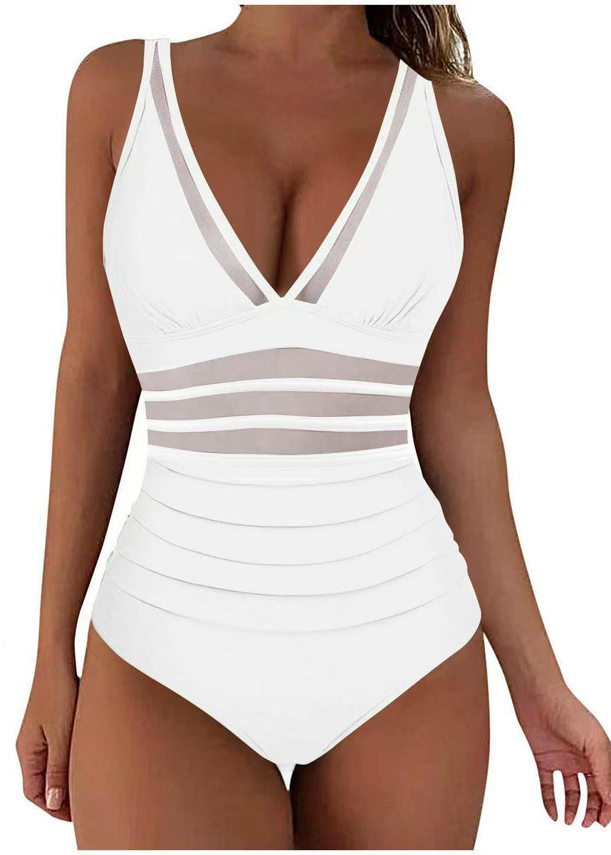 Women's Bodysuit Boho V Neck Patchwork Mesh Style 4