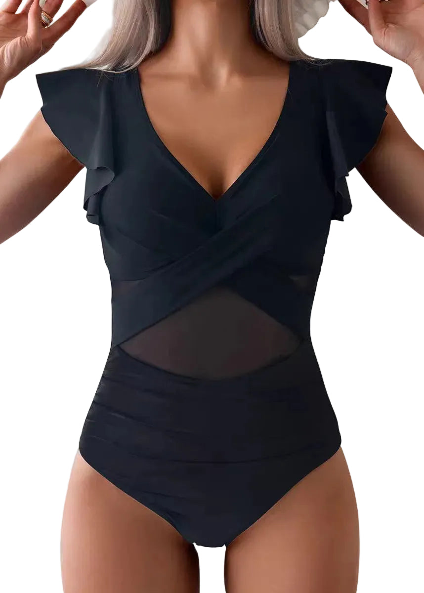 Women's Bodysuit Boho V Neck Ruffled Patchwork Style 0