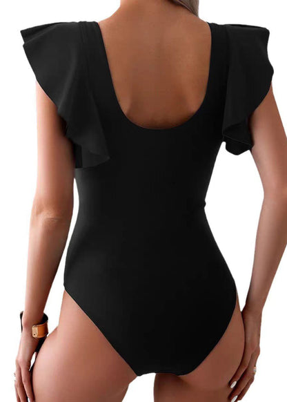 Women's Bodysuit Boho V Neck Ruffled Patchwork Style 4