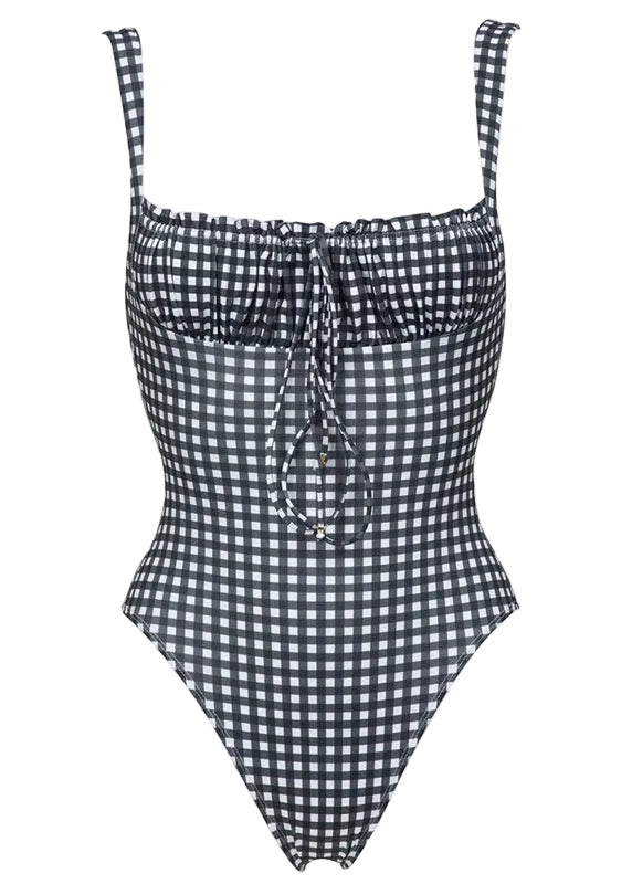 Women's Bodysuit Plaid Square Collar with Drawstring 4