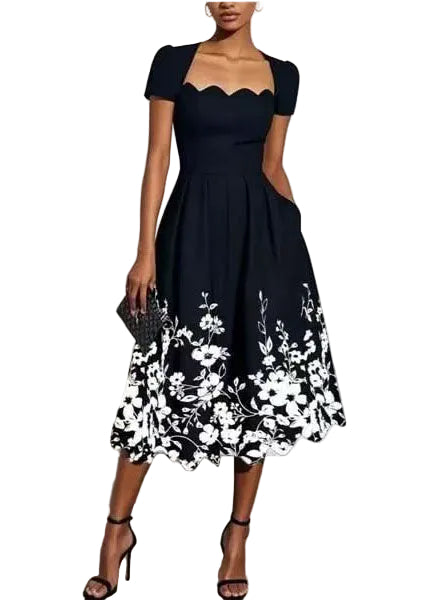 Women's Bohemian Dress Square Collar Printed Summer Style 0