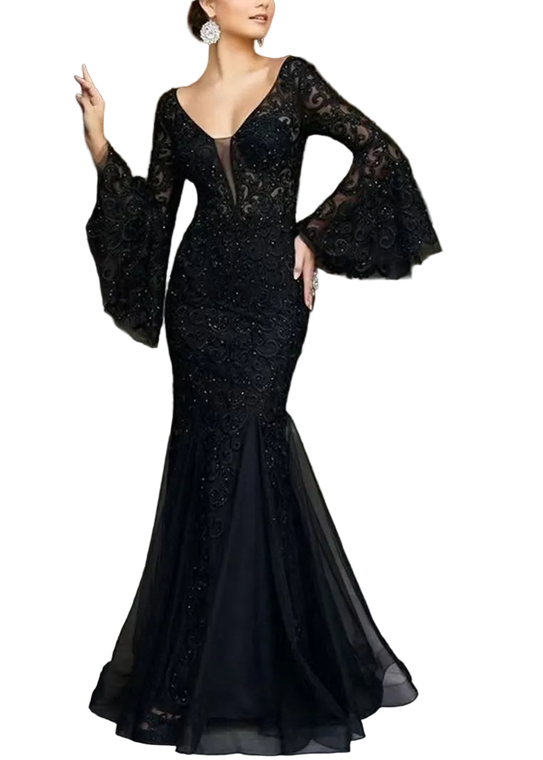 Women's Bohemian Dress V Neck Embroidered Patchwork with Flare Sleeves 0