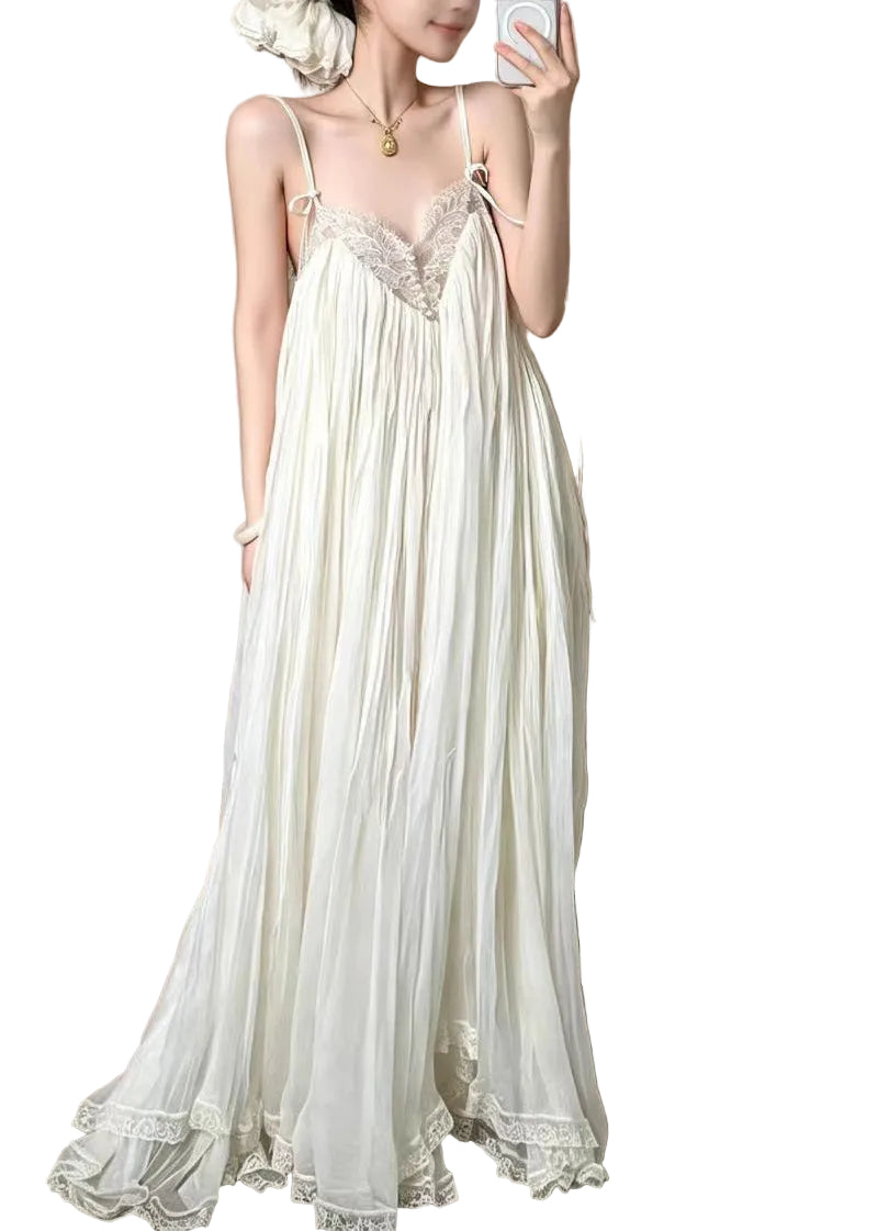 Women's Bohemian Dress V Neck Patchwork Lace Spaghetti Strap 0
