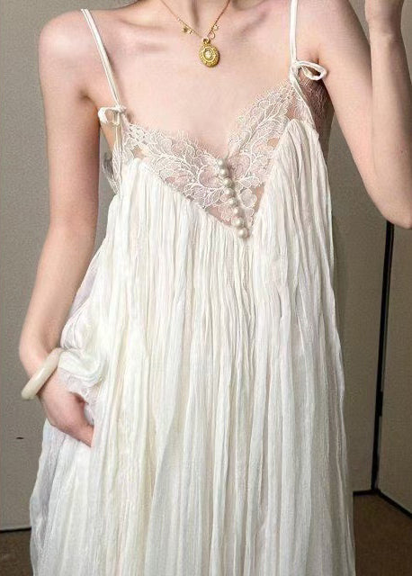 Women's Bohemian Dress V Neck Patchwork Lace Spaghetti Strap 4