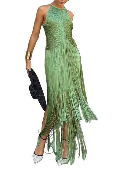Women's Bohemian Maxi Dress Halter Sleeveless 0