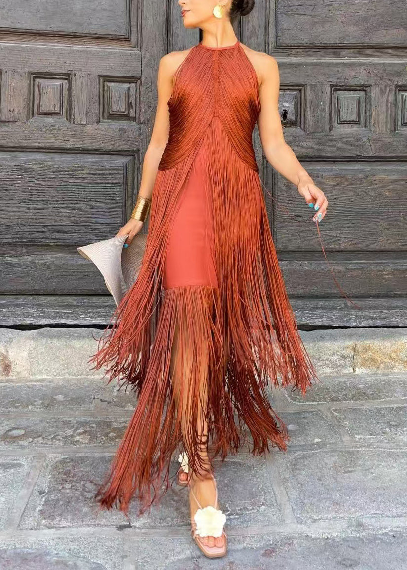 Women's Bohemian Maxi Dress Halter Sleeveless 1