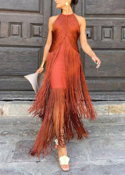 Women's Bohemian Maxi Dress Halter Sleeveless 1