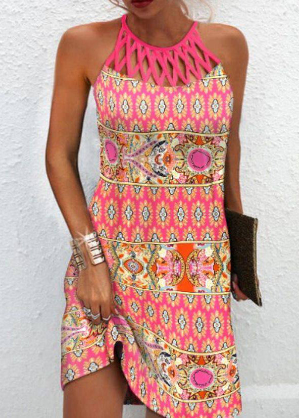 Women's Bohemian Print Halter Dress Mid Length 2