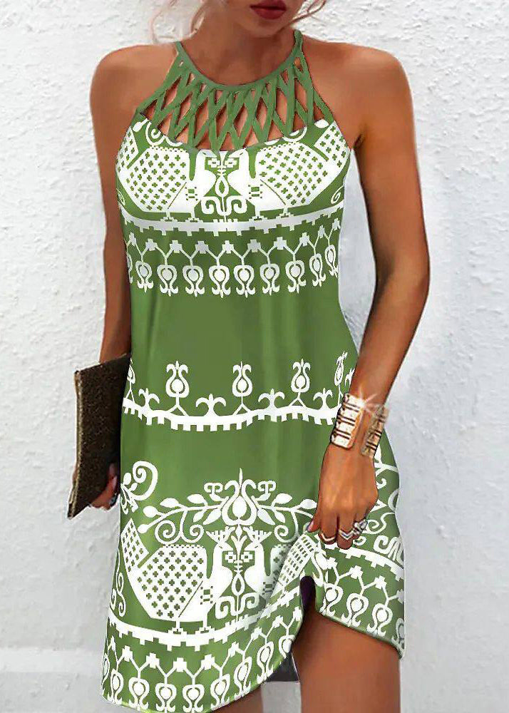 Women's Bohemian Print Halter Dress Mid Length 4