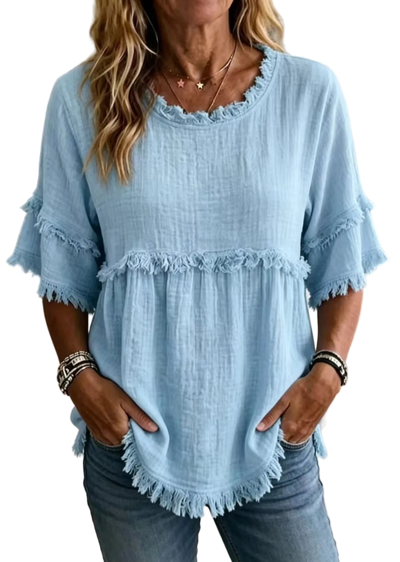 Women's Bohemian Shirt Half Sleeve O-Neck 0