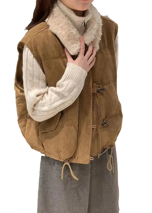 Women's Bohemian Vest with Drawstring and Collar 0