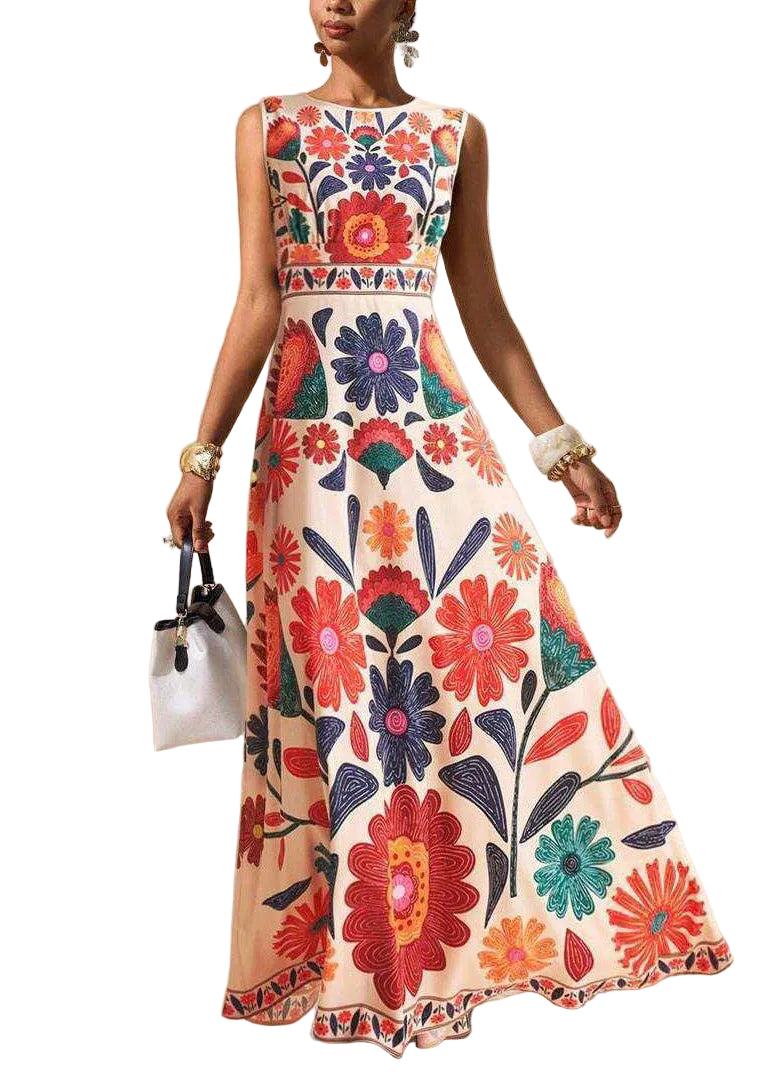Women's Boho Ankle Dress Sleeveless O-Neck 0