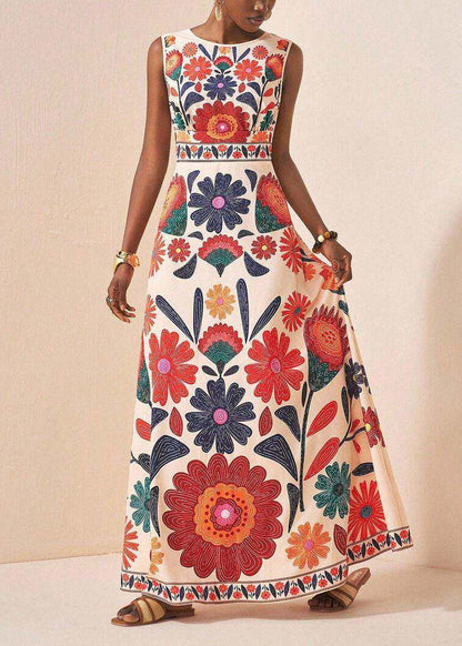 Women's Boho Ankle Dress Sleeveless O-Neck 1