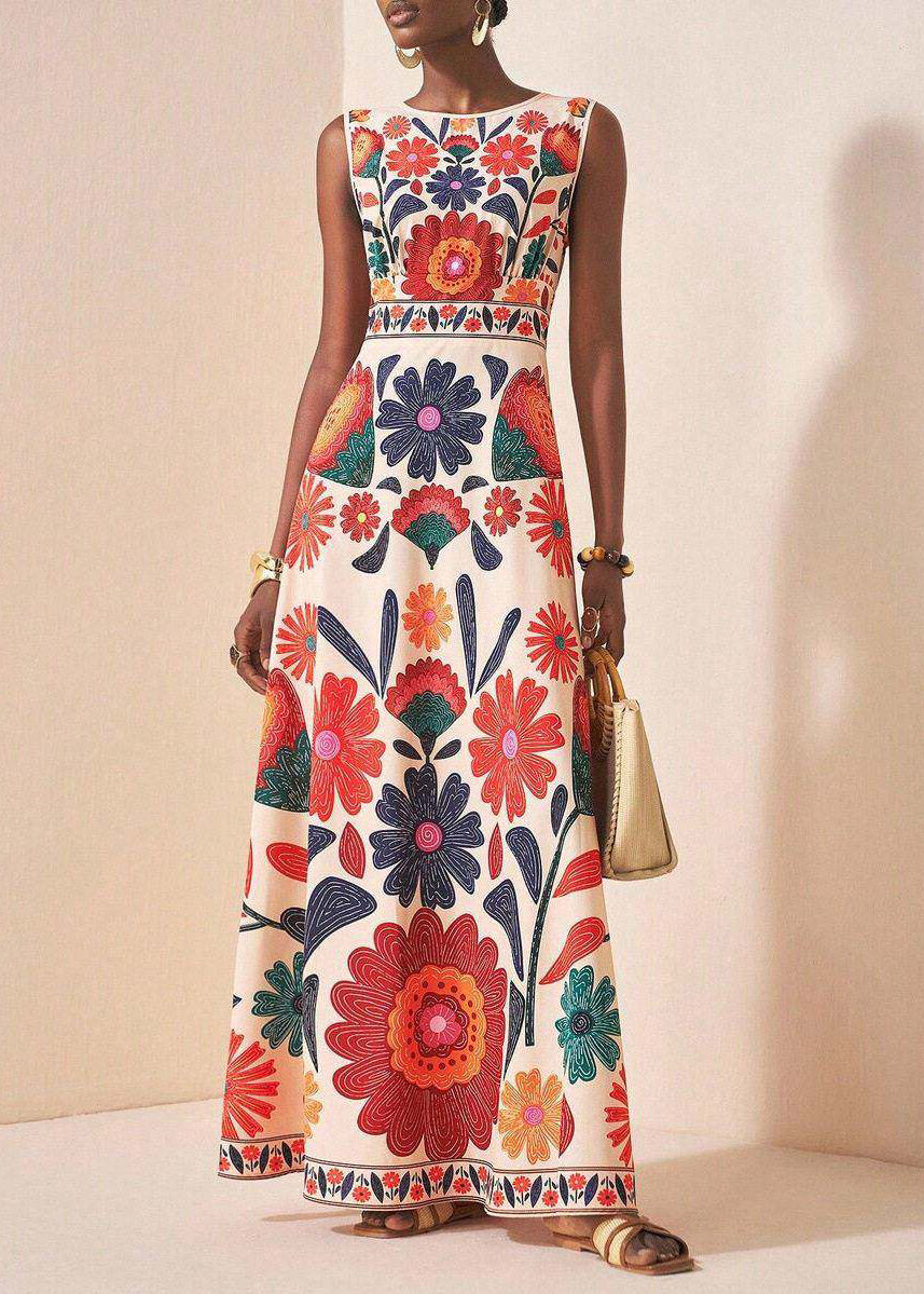 Women's Boho Ankle Dress Sleeveless O-Neck 2